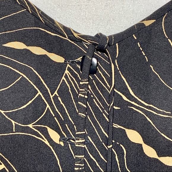 Maggie London Top Blouse Silk Black Tan V-Neck Long Sleeve Dressy Top Size 8 NEW - Picture 3 of 12